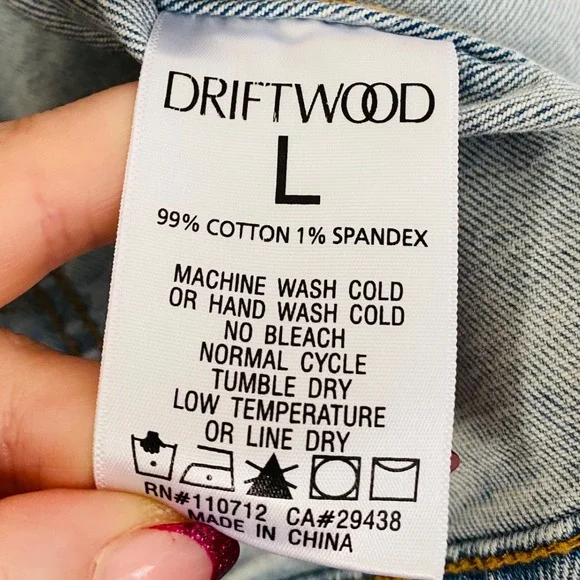 Free People X Driftwood NWT Patchwork Blue & Pink Denim Jean Jacket Size Large - Picture 10 of 11